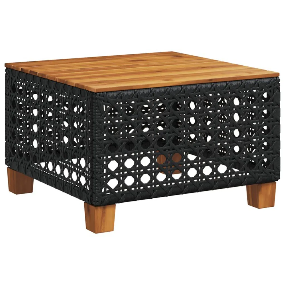 Table de jardin noir 55x55x36 cm résine tressée et bois acacia