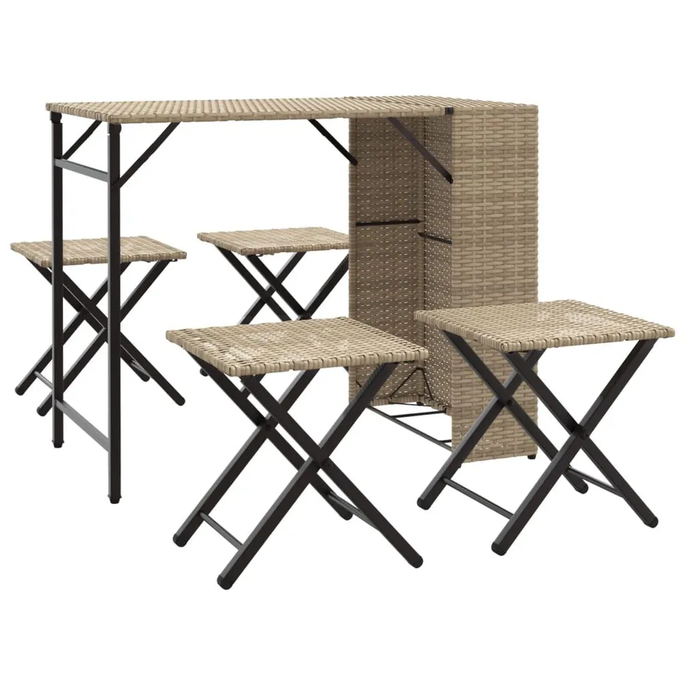 Ensemble à manger de jardin 5 pcs pliable beige résine tressée