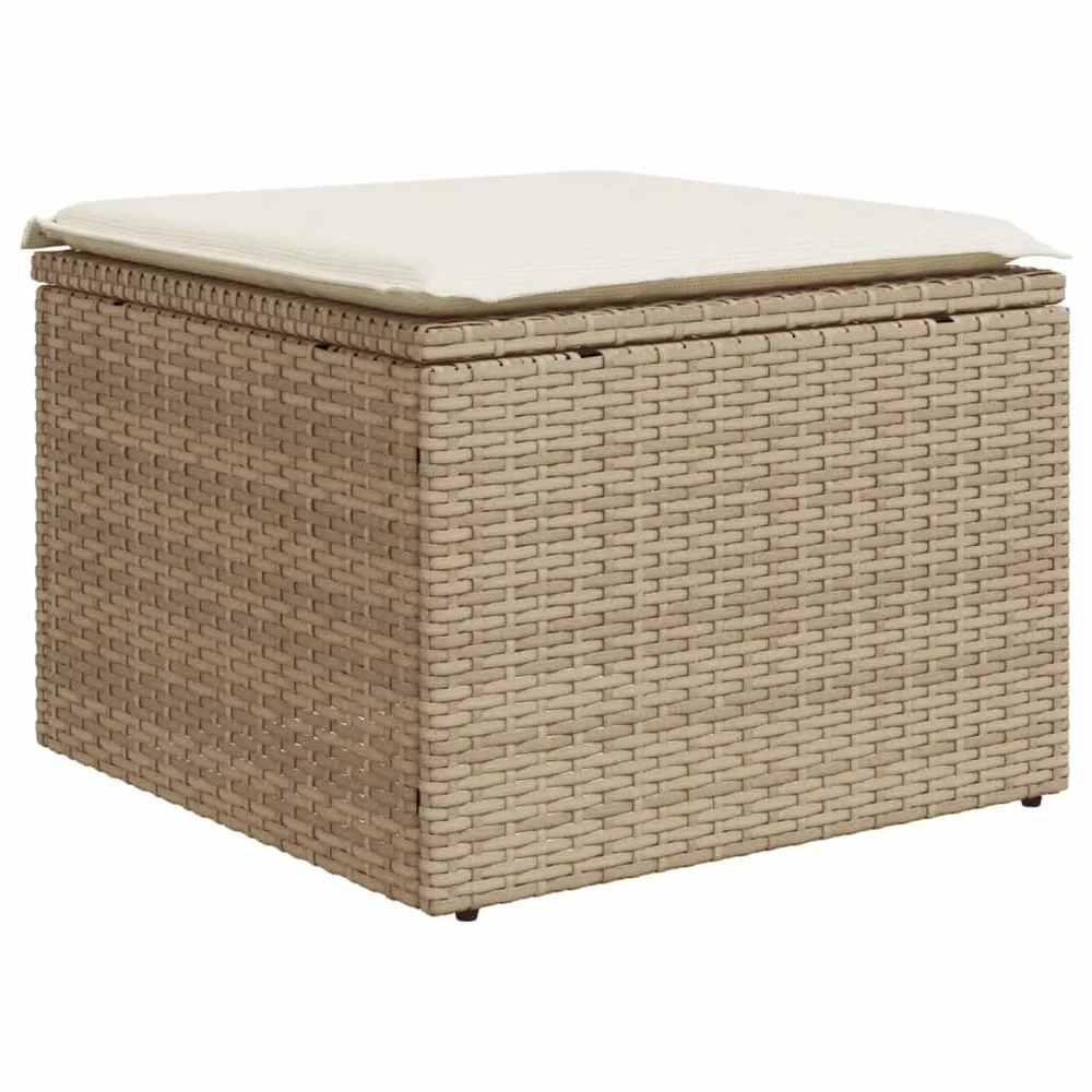 Tabouret de jardin avec coussin beige 55x55x37cm résine tressée