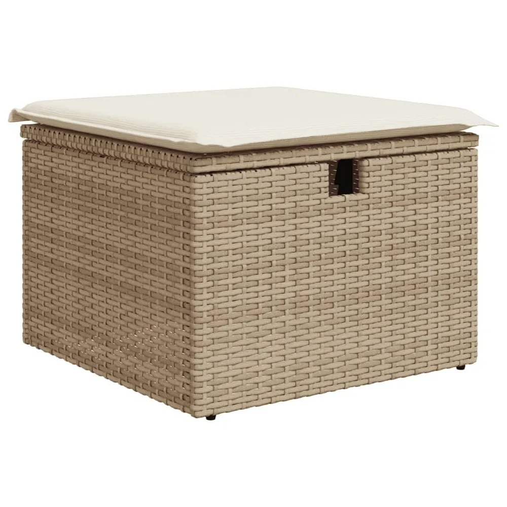 Tabouret de jardin avec coussin beige 55x55x37cm résine tressée