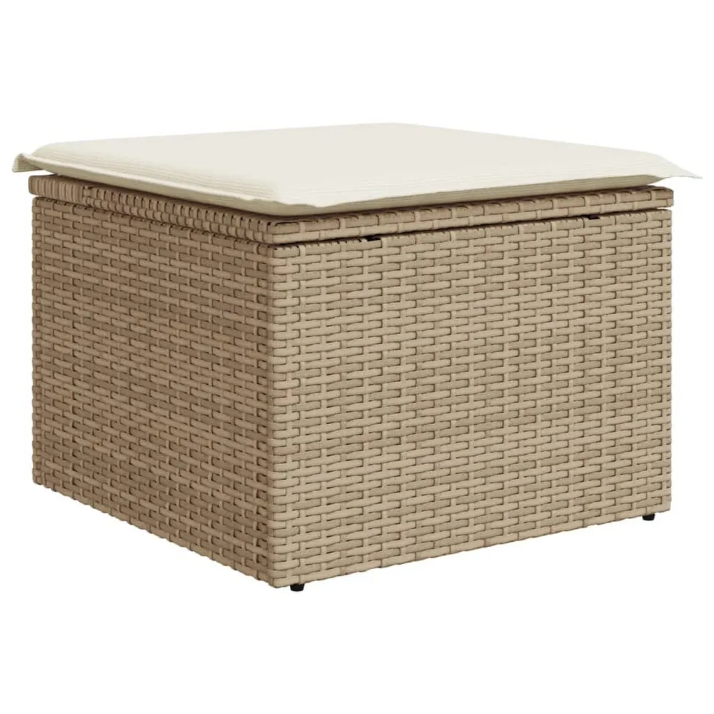 Tabouret de jardin avec coussin beige 55x55x37cm résine tressée