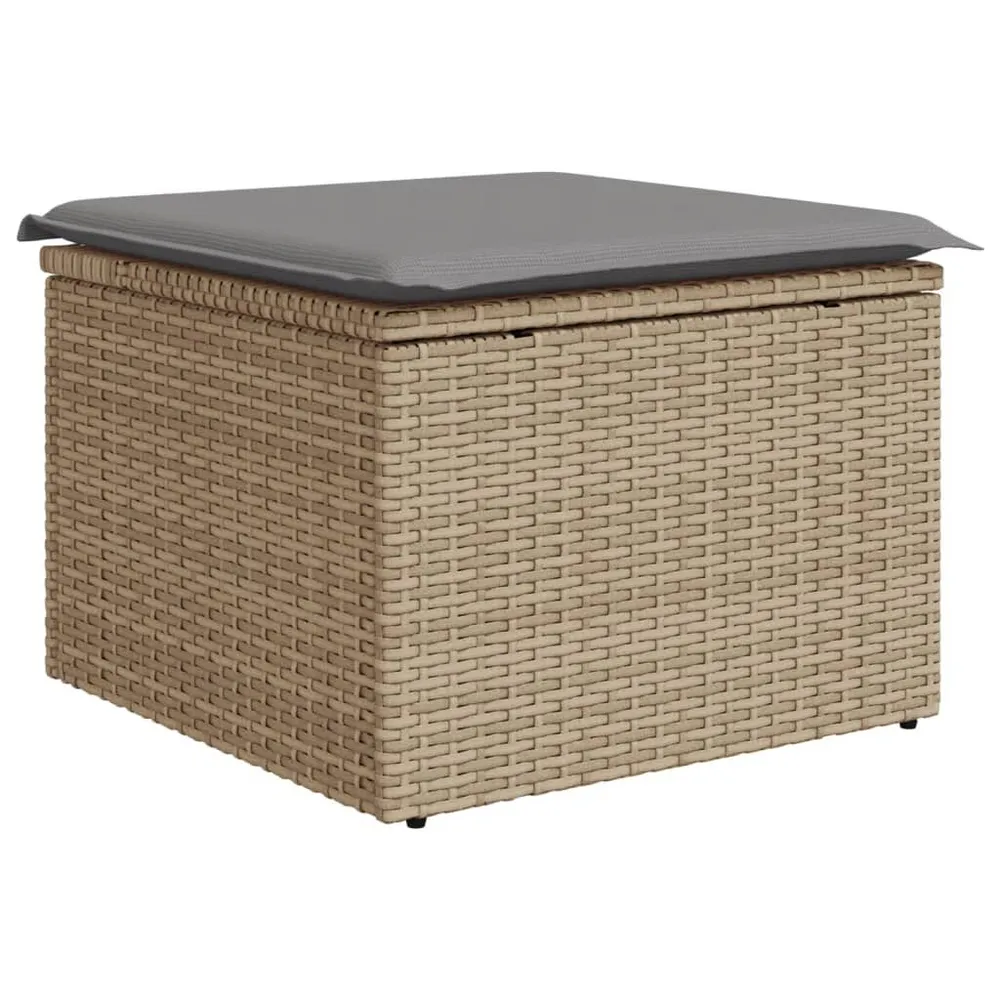 Tabouret de jardin avec coussin beige 55x55x37cm résine tressée