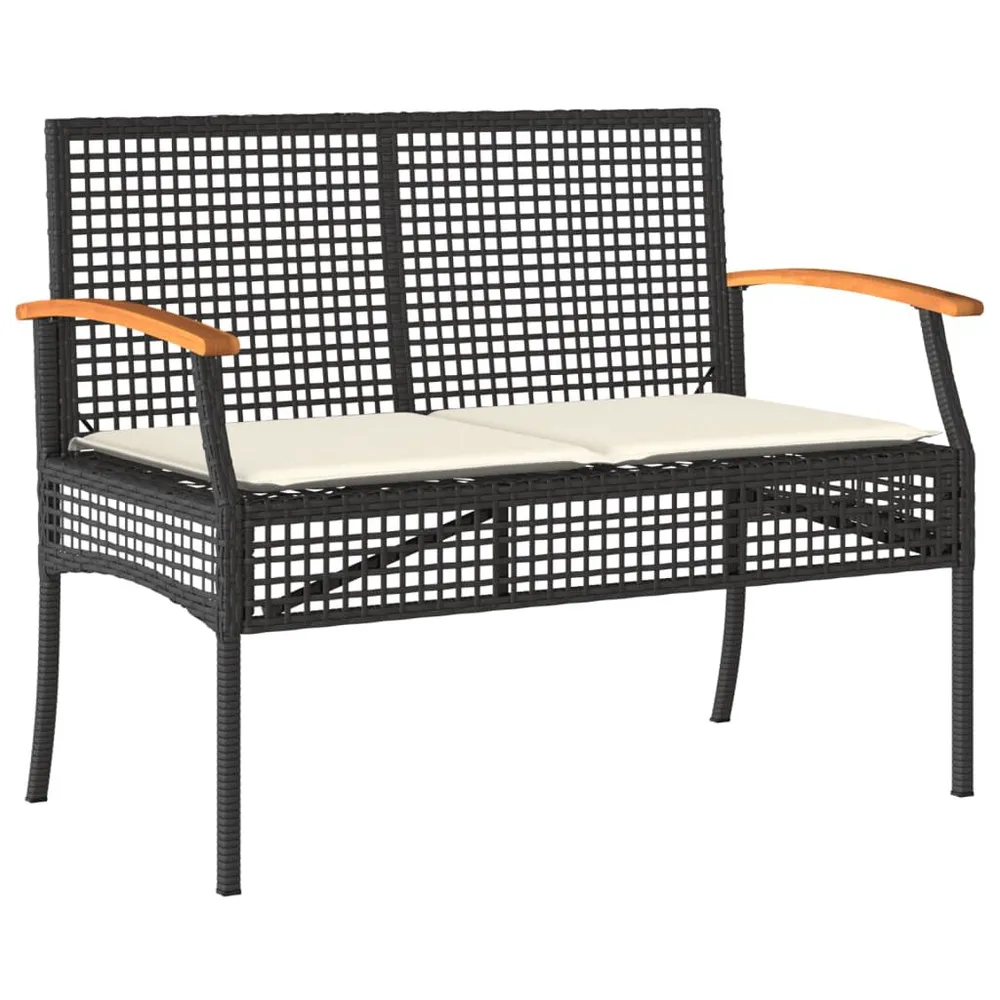 Banc de jardin avec coussin noir résine tressée et acacia