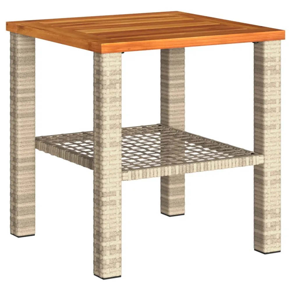 Table de jardin beige 40x40x42 cm résine tressée et bois acacia