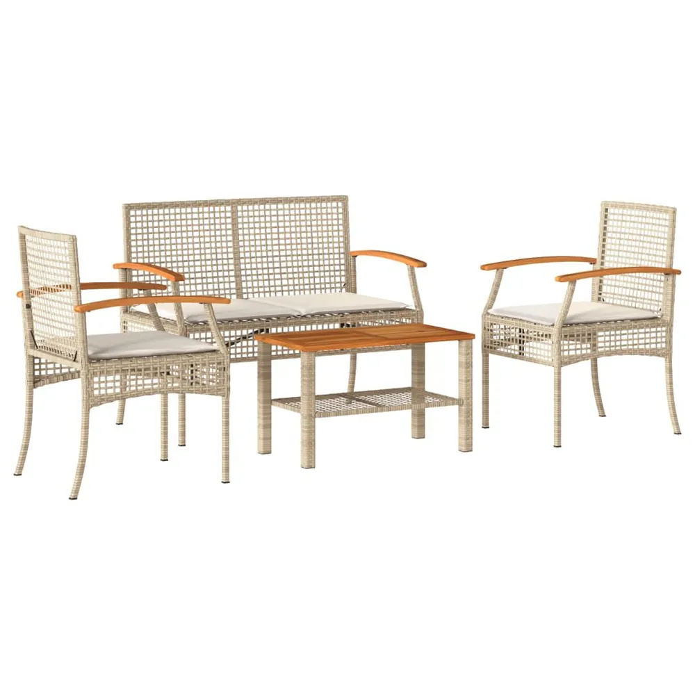 Salon de jardin avec coussins 4 pcs beige résine tressée