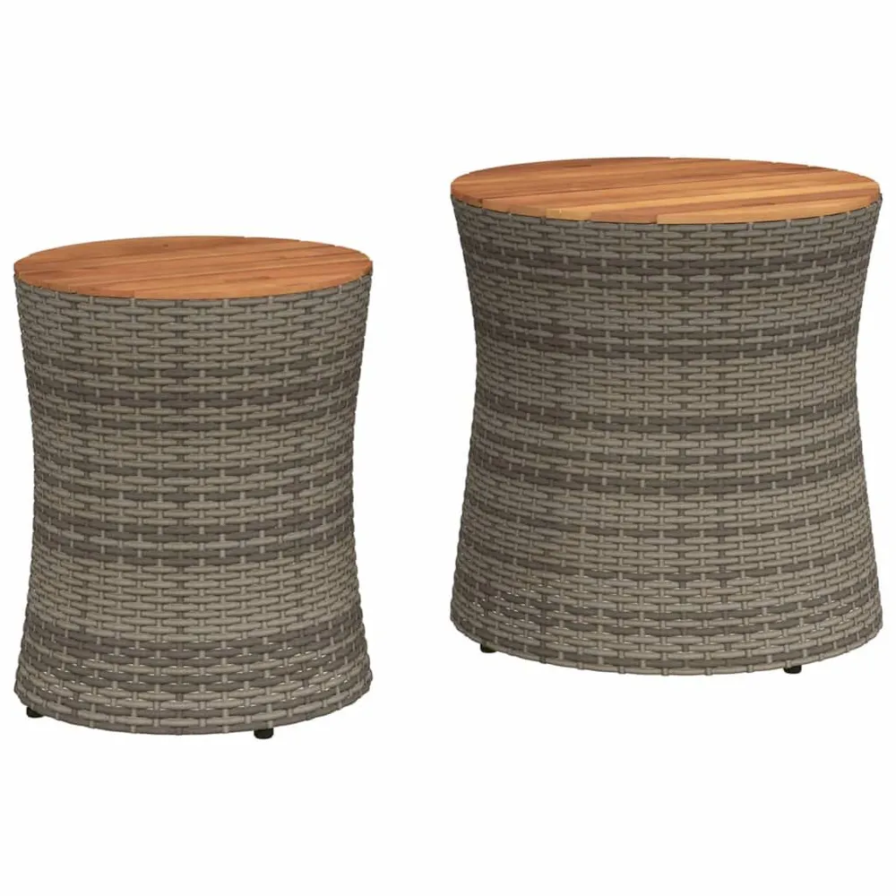 Tables d'appoint de jardin 2 pcs dessus en bois gris poly rotin