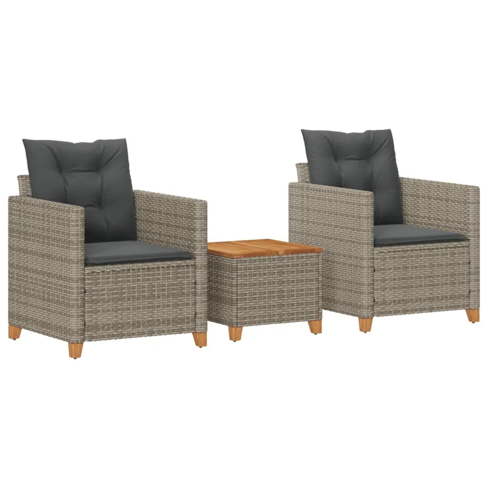 Ensemble de bistro 3 pcs et coussins gris résine tressée acacia