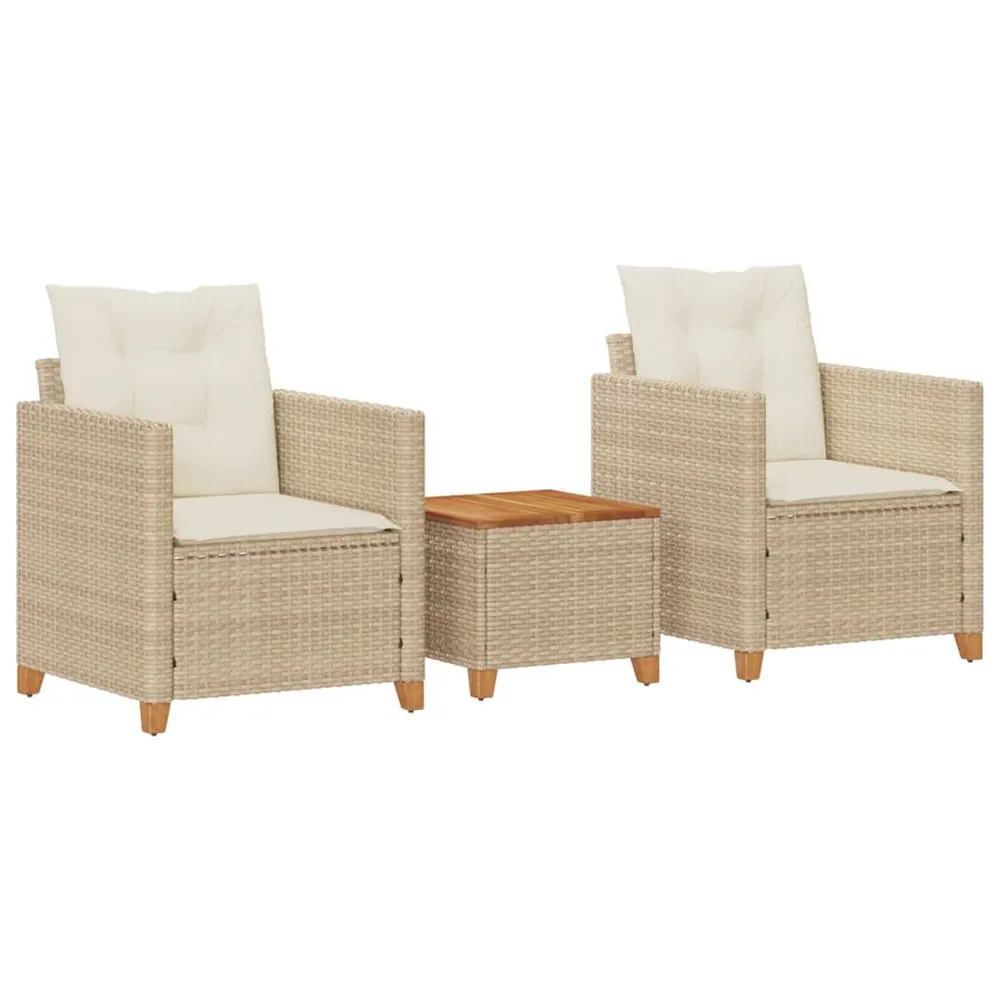 Ensemble de bistro 3 pcs coussins beige résine tressée acacia