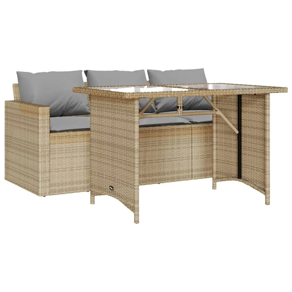 Ensemble à manger de jardin et coussins 2 pcs beige poly rotin