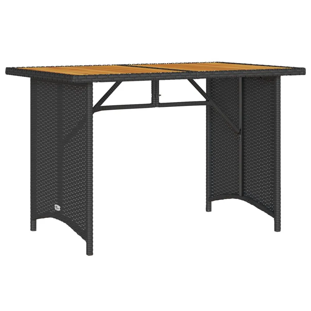 Table de jardin et dessus en bois noir 110x68x70 cm poly rotin