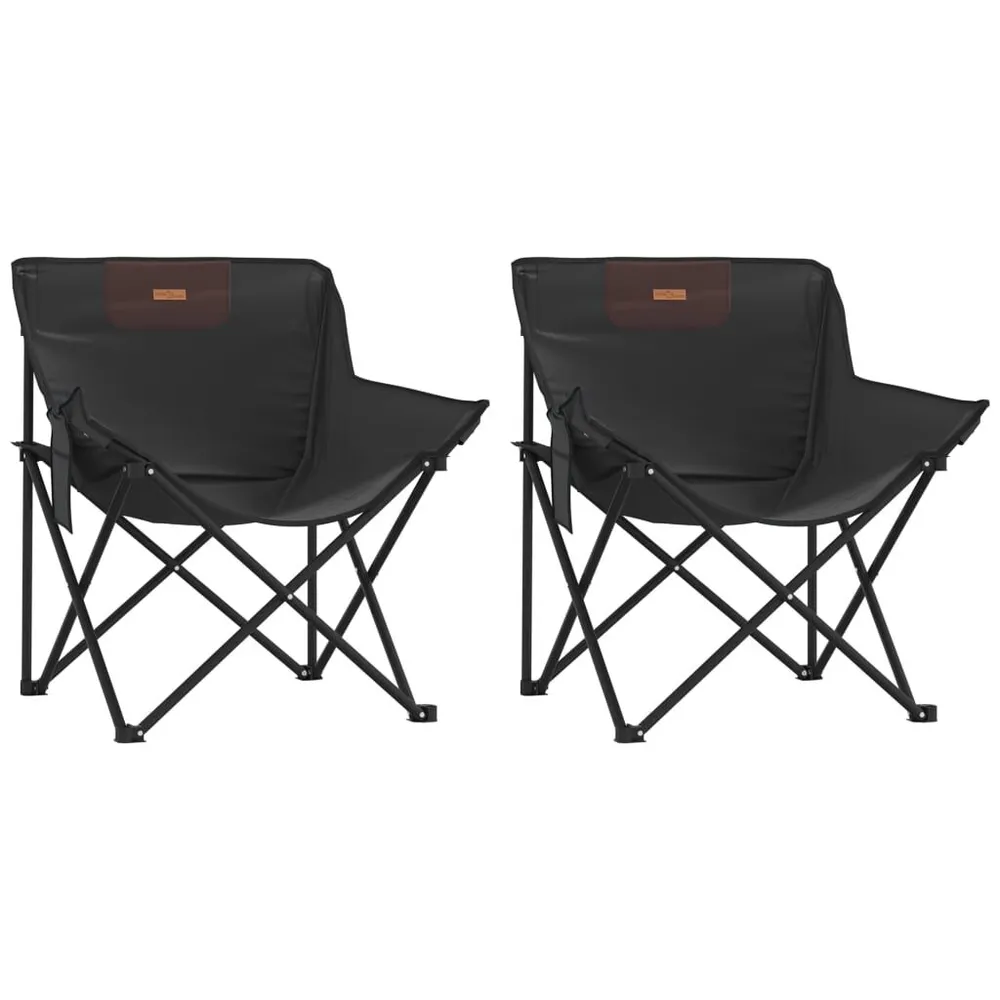 Chaise de camping avec poche pliable lot de 2 noir