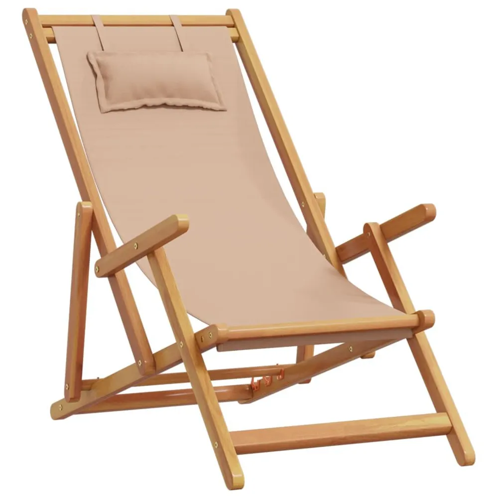 Chaise pliable de plage taupe bois d'eucalyptus massif et tissu