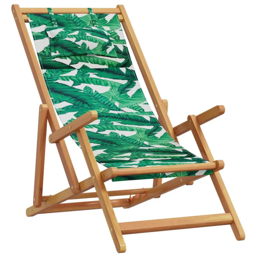 Chaise pliable plage motif de feuilles bois d'eucalyptus/tissu