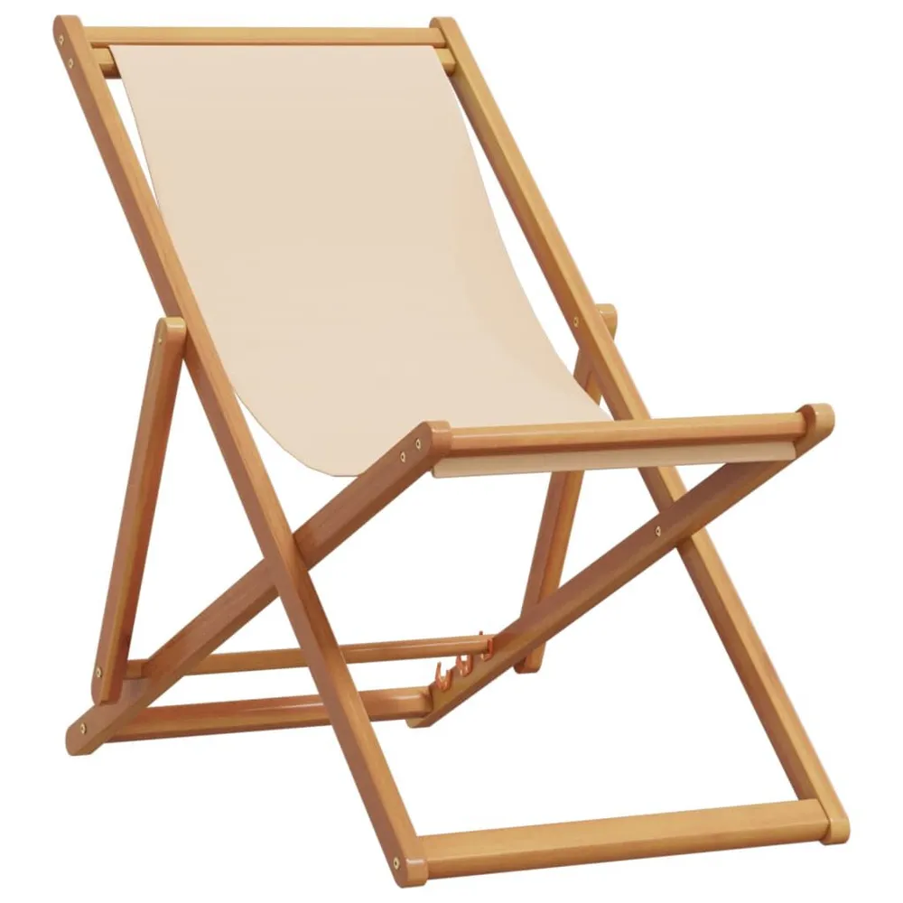 Chaise pliable de plage beige bois massif d'eucalyptus et tissu