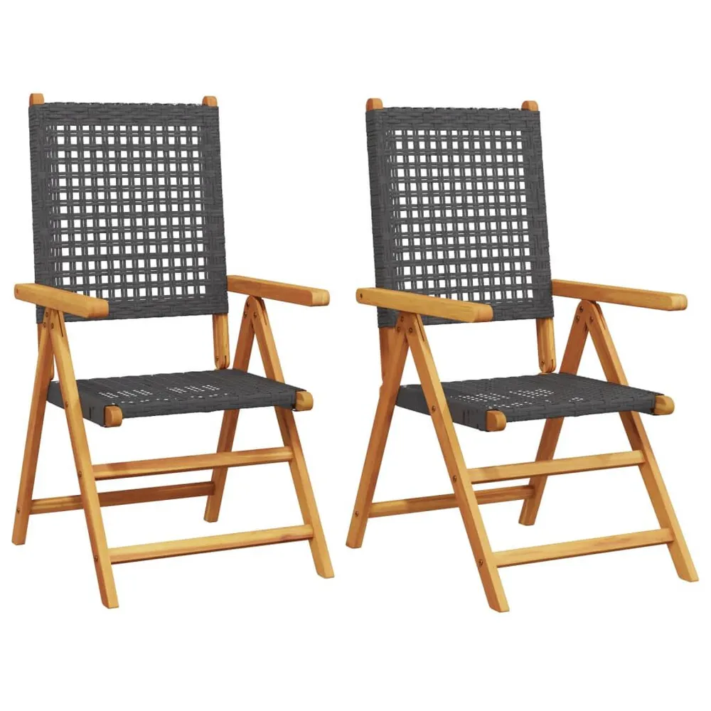 Chaises de jardin lot de 2 noir bois massif d'acacia et rotin