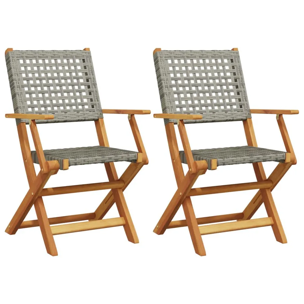 Chaises de jardin lot de 2 gris bois massif d'acacia et rotin