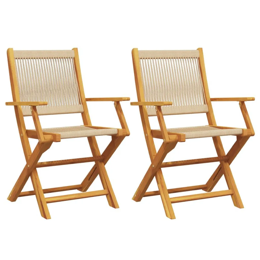 Chaises de jardin lot de 2 beige bois d'acacia et polypropylène