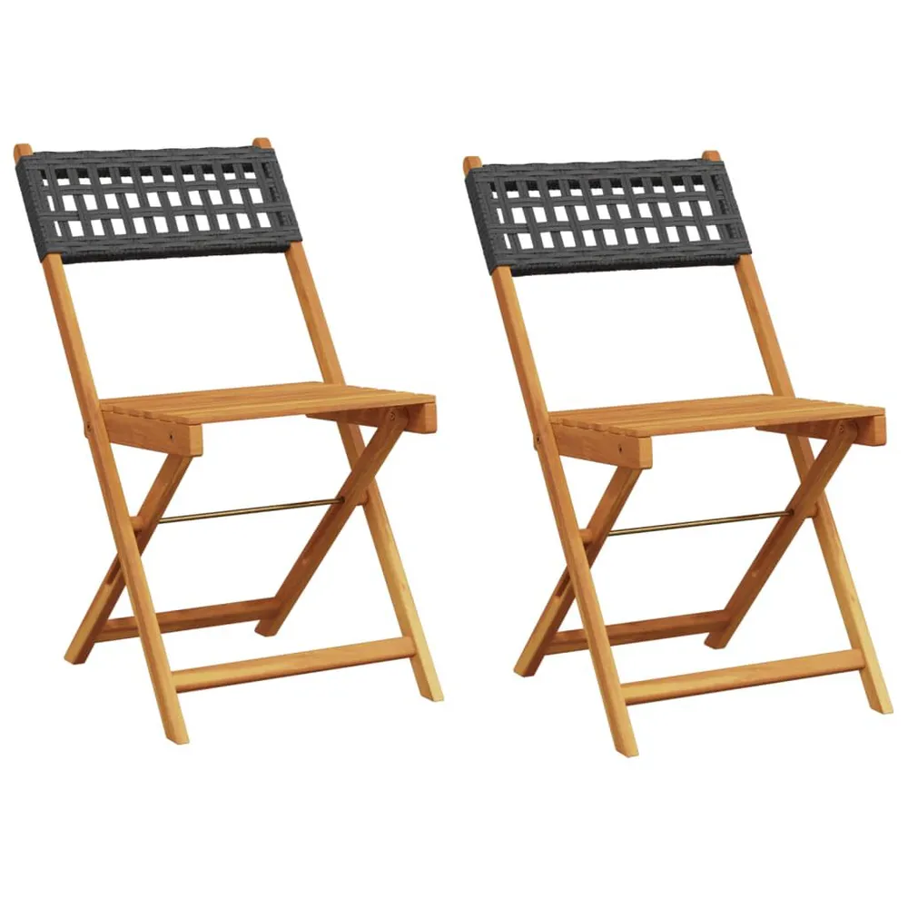 Chaises de bistrot lot de 2 noir bois massif d'acacia et rotin