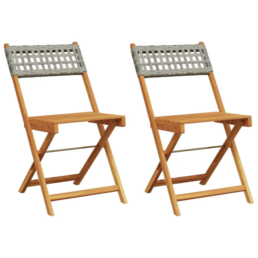 Chaises de bistrot lot de 2 gris bois massif d'acacia et rotin