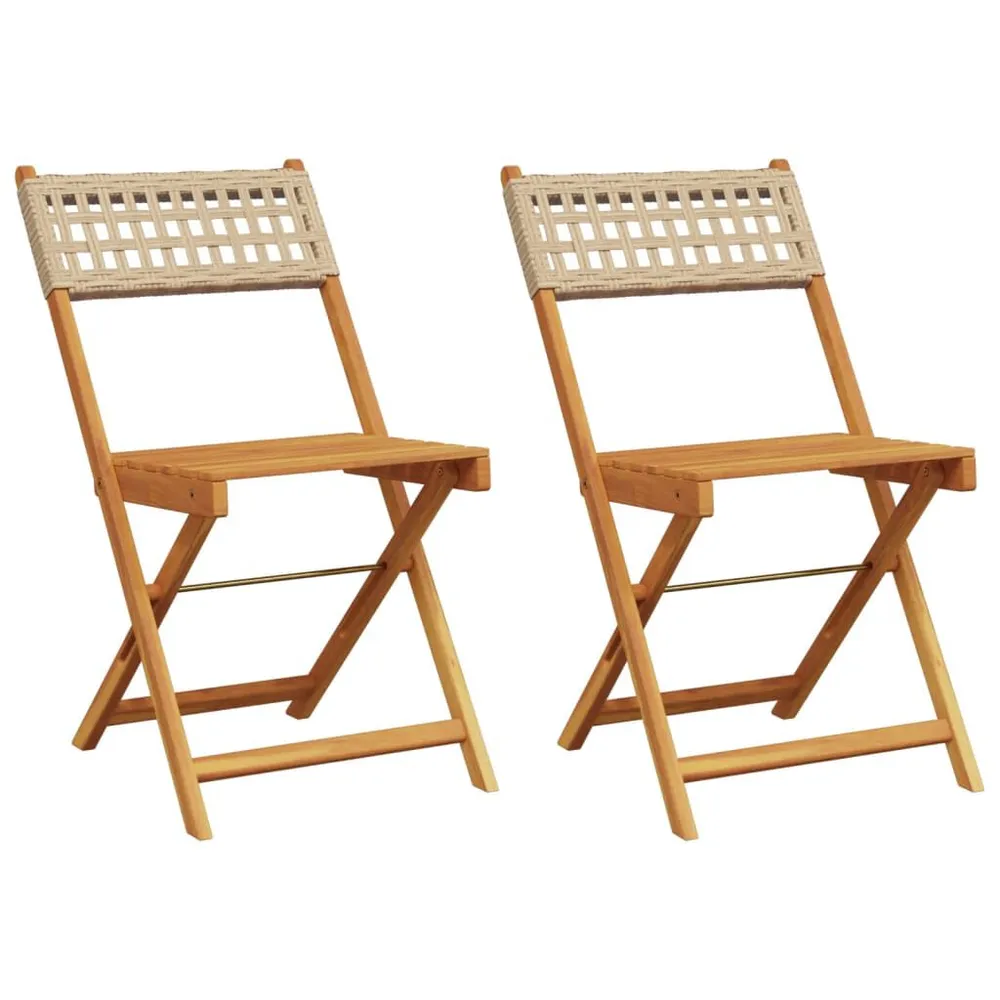 Chaises de bistrot lot de 2 beige bois massif d'acacia et rotin