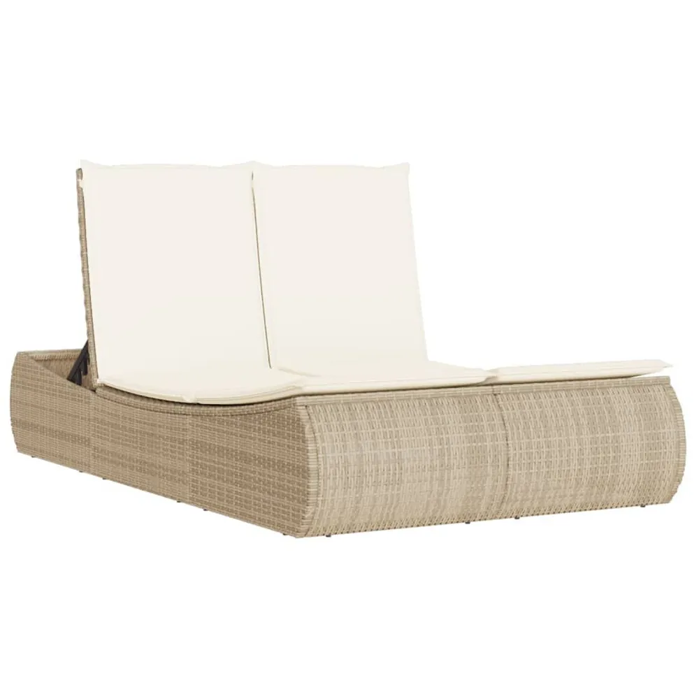 Chaise longue double avec coussins beige résine tressée