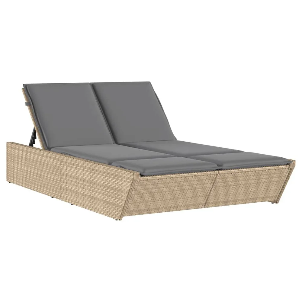 Chaise longue double avec coussins beige résine tressée