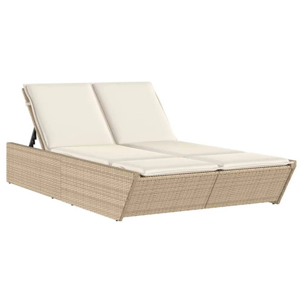 Chaise longue double avec coussins beige résine tressée