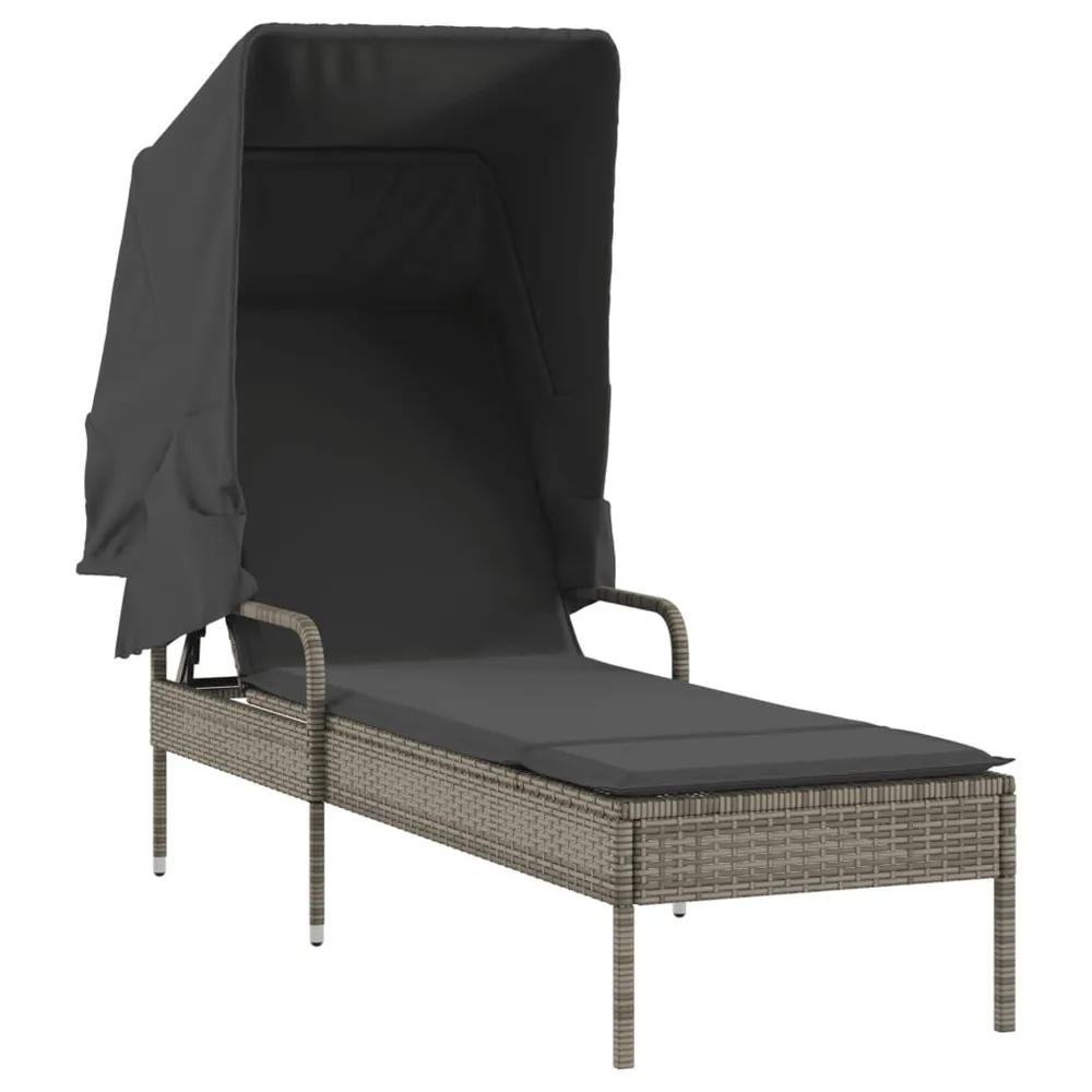 Chaise longue avec auvent gris résine tressée