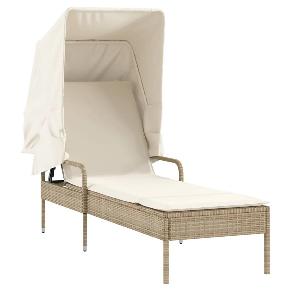 Chaise longue avec auvent beige résine tressée