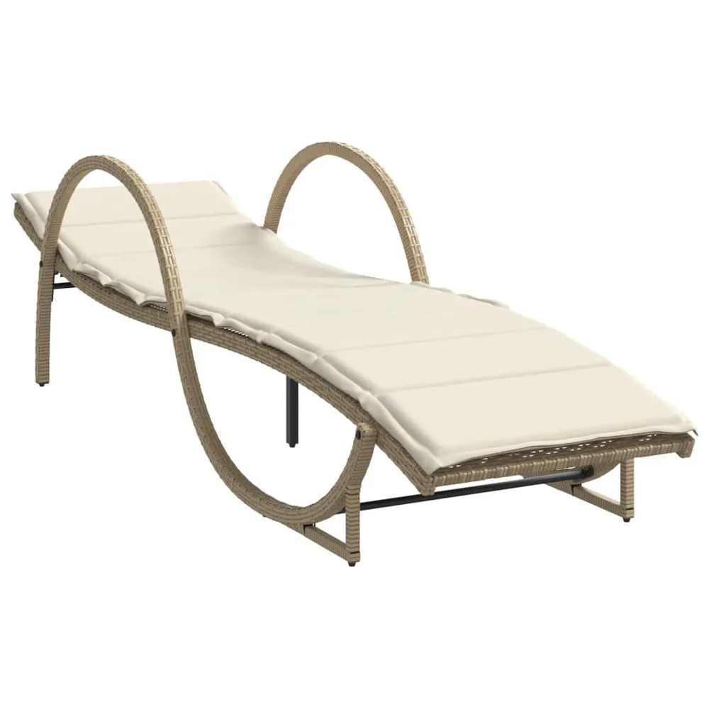 Chaise longue avec coussin beige 60x199x42 cm résine tressée