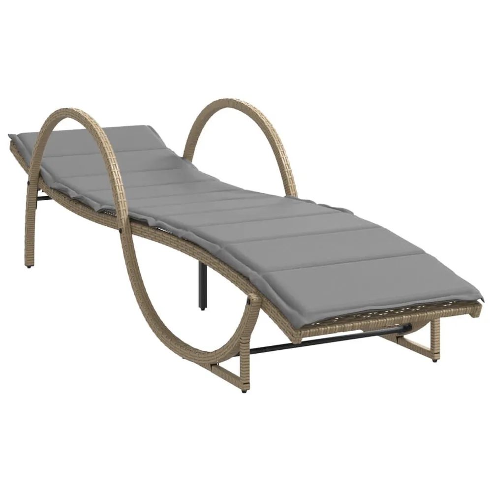 Chaise longue avec coussin beige 60x199x42 cm résine tressée