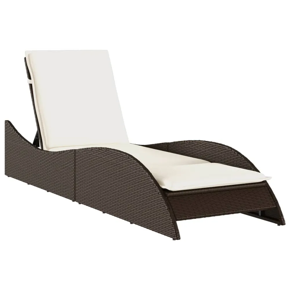 Chaise longue avec coussin marron 60x205x73 cm résine tressée