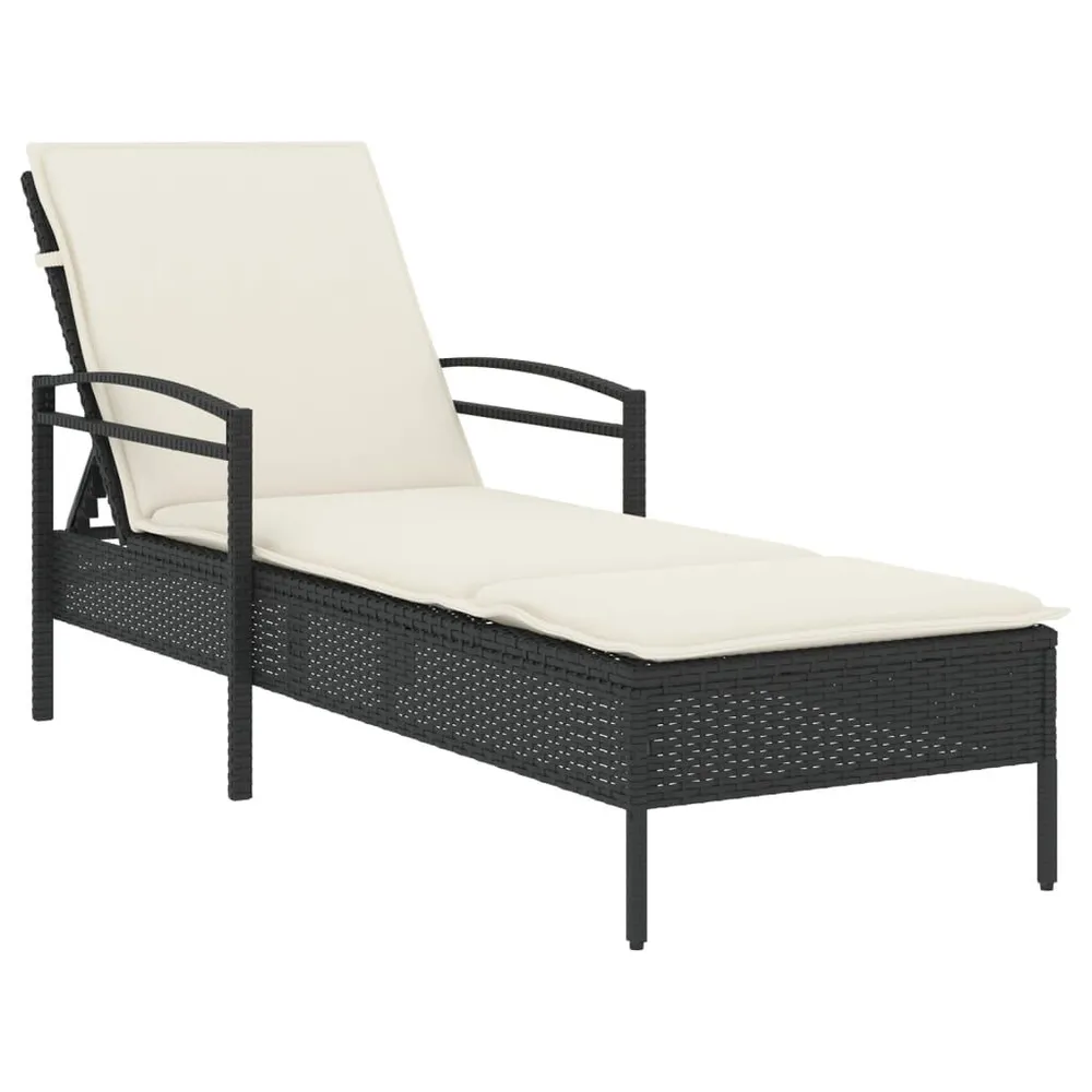 Chaise longue avec coussin noir 63x200x81 cm résine tressée