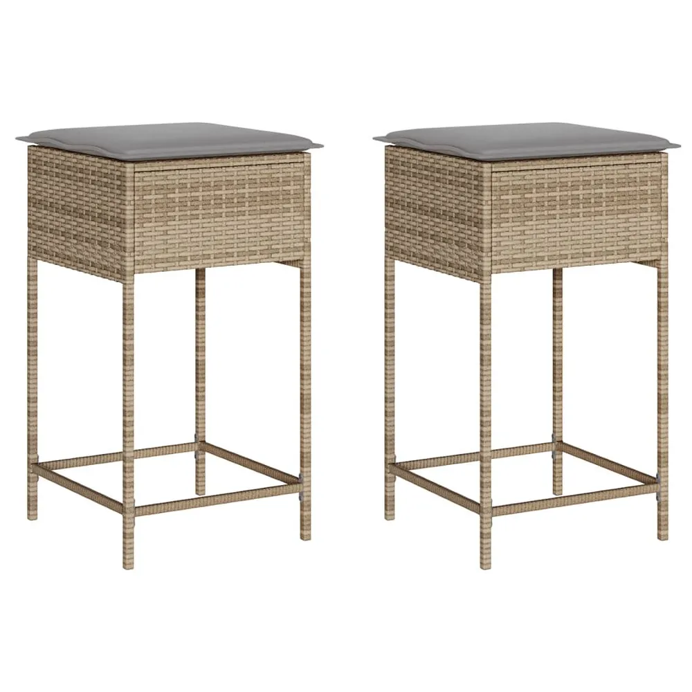 Tabourets de bar jardin avec coussins lot de 2 beige poly rotin