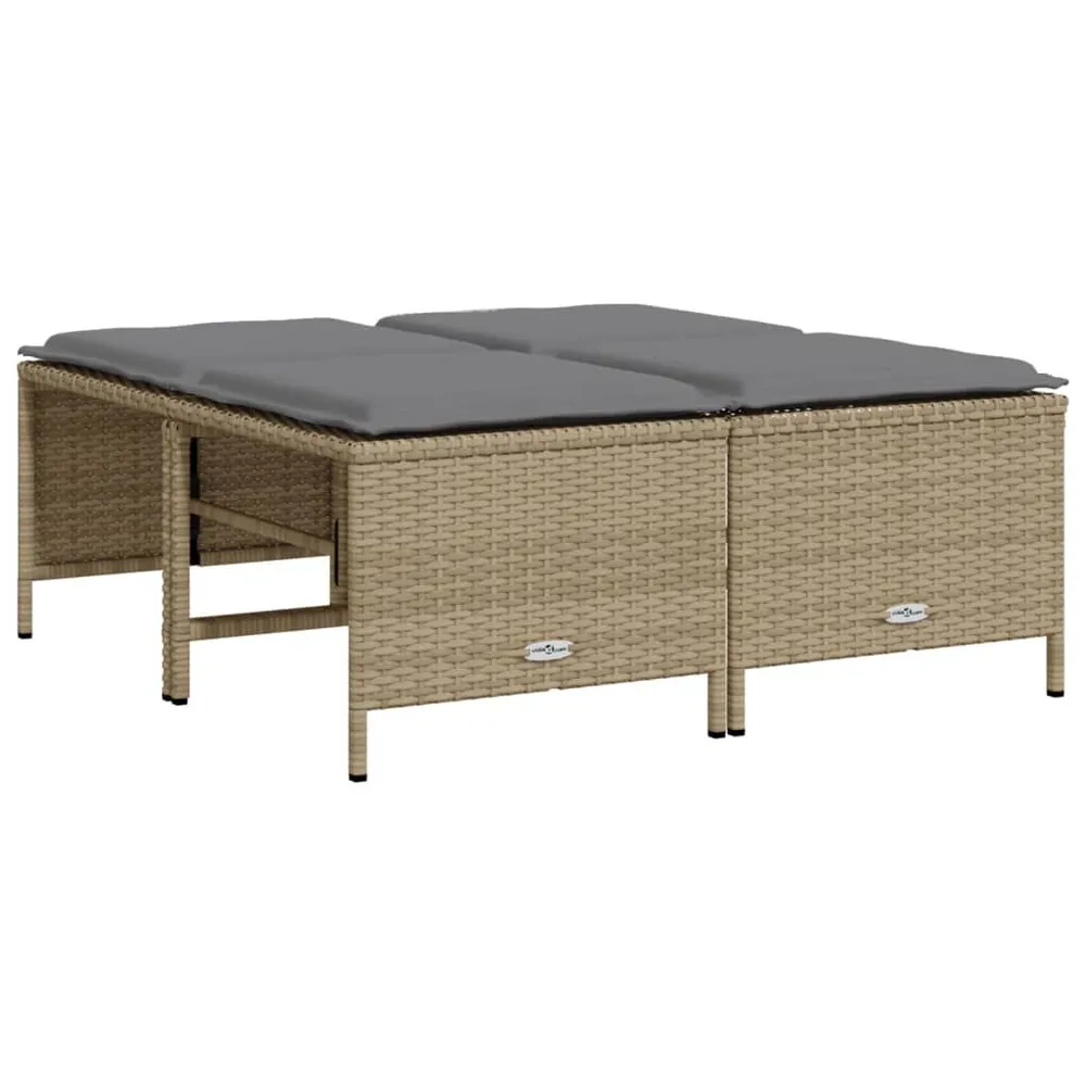 Tabourets de jardin avec coussins lot de 4 beige résine tressée