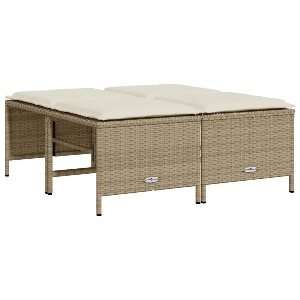 Tabourets de jardin avec coussins lot de 4 beige résine tressée