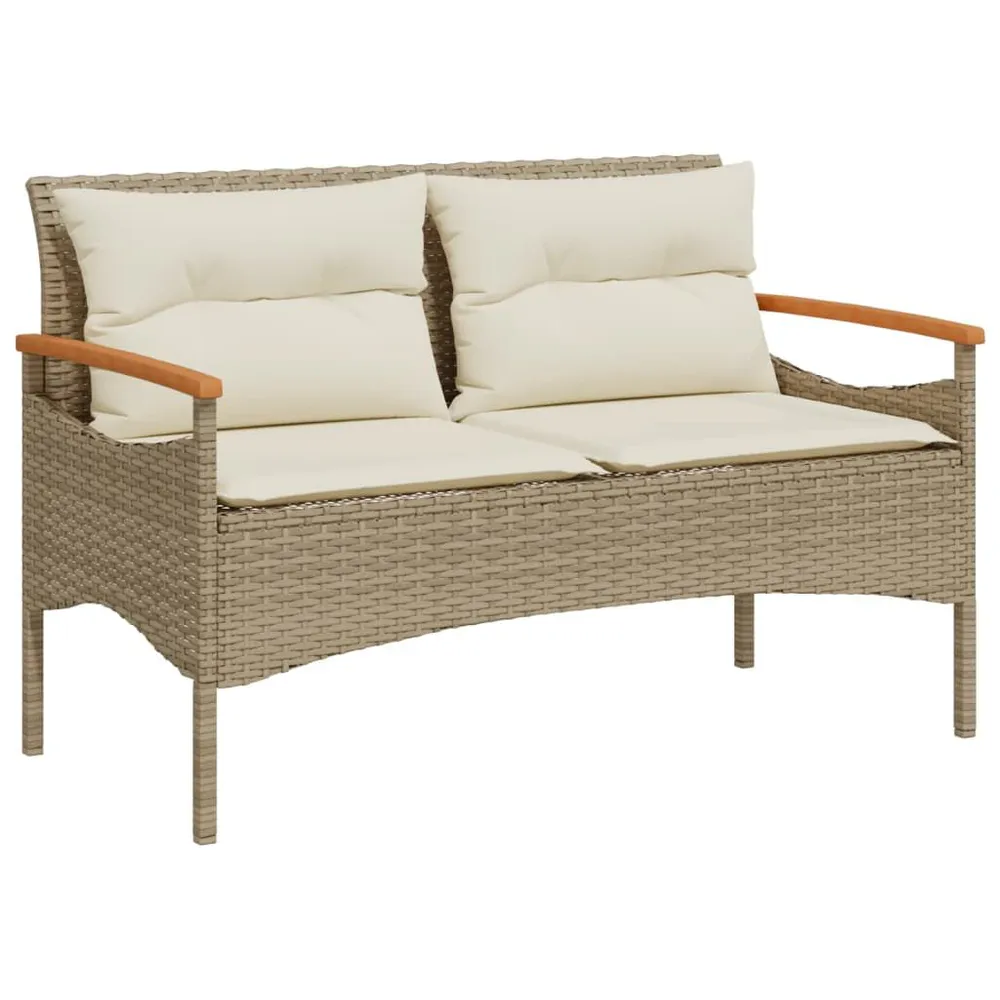 Banc de jardin avec coussins 116x62,5x74cm beige résine tressée