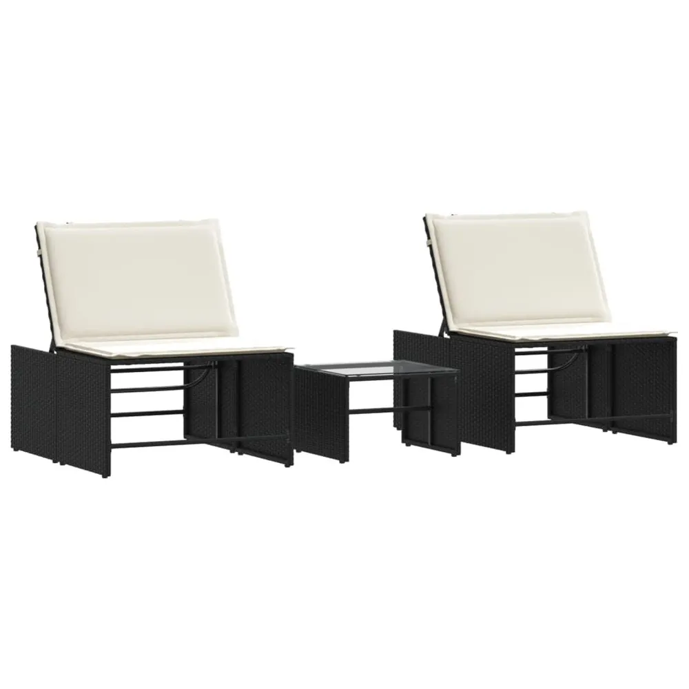 Chaises longues lot de 2 avec table noir résine tressée