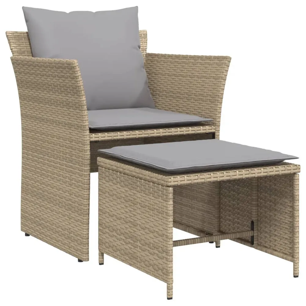 Chaise de jardin avec tabouret beige résine tressée