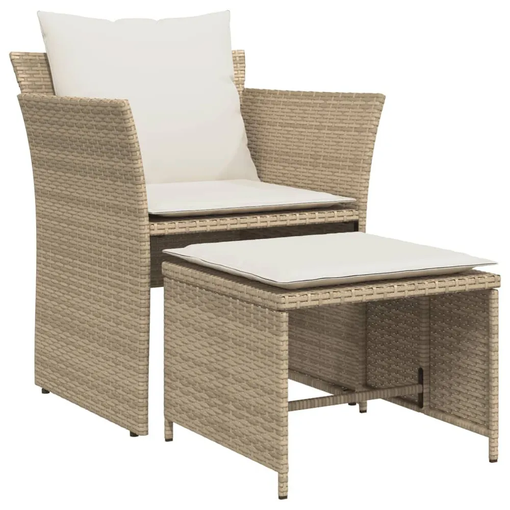 Chaise de jardin avec tabouret beige résine tressée