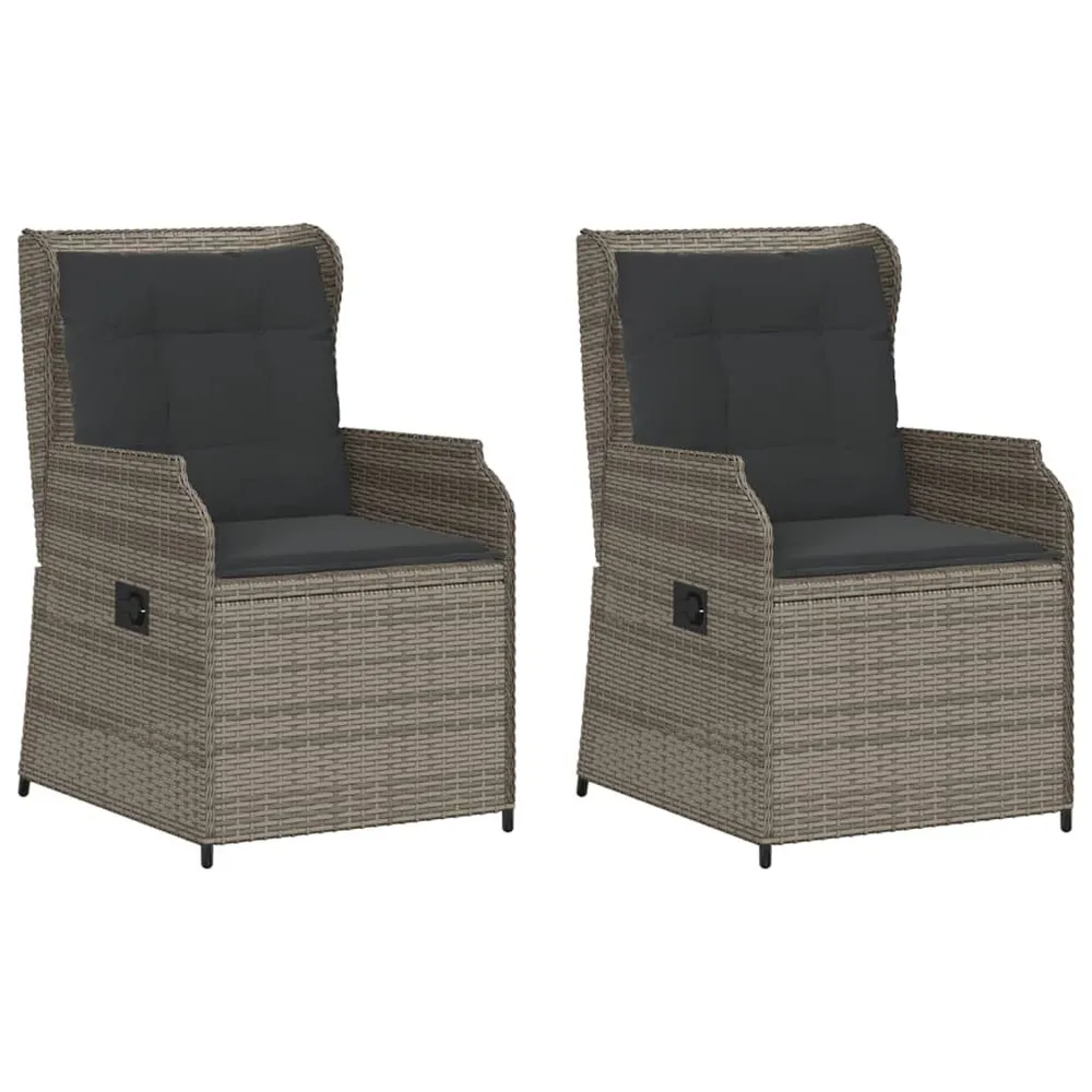 Chaises inclinables de jardin lot de 2 et coussins gris rotin