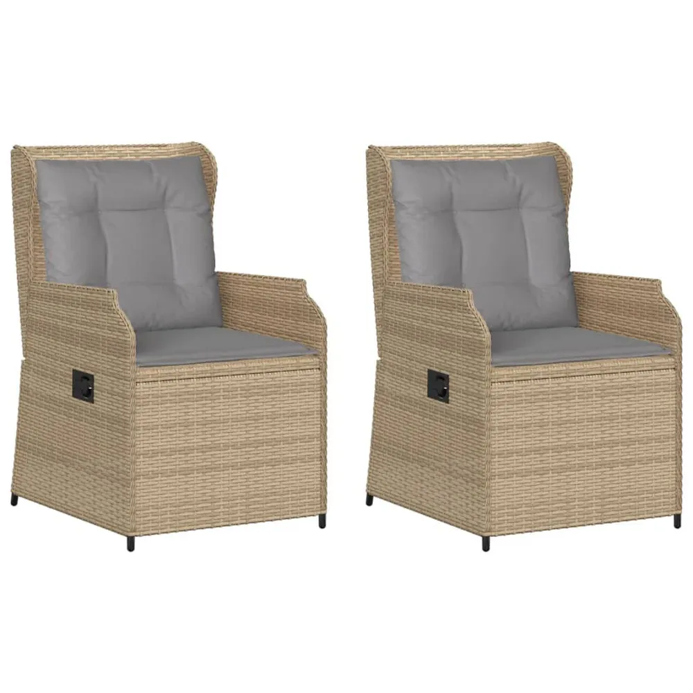 Chaises inclinables de jardin lot de 2 et coussins beige rotin