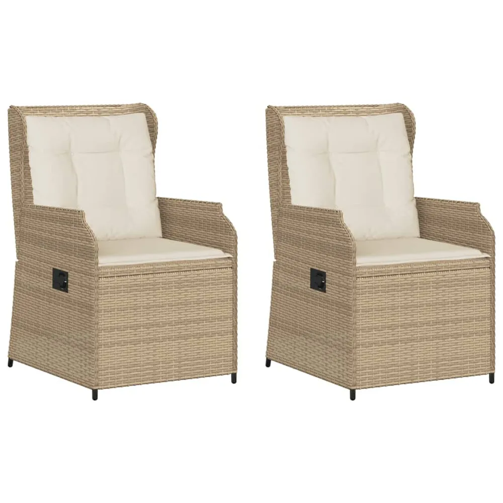 Chaises inclinables de jardin lot de 2 et coussins beige rotin