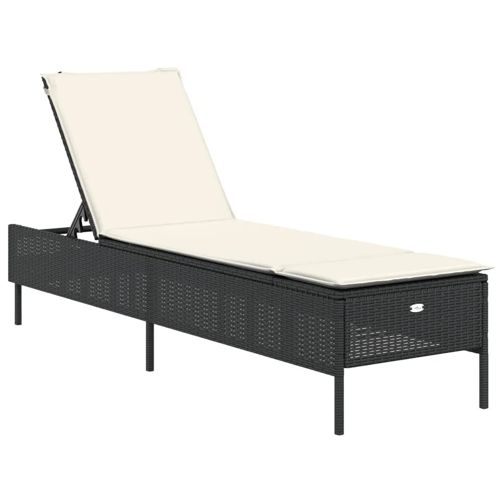 Chaise longue avec coussin noir résine tressée