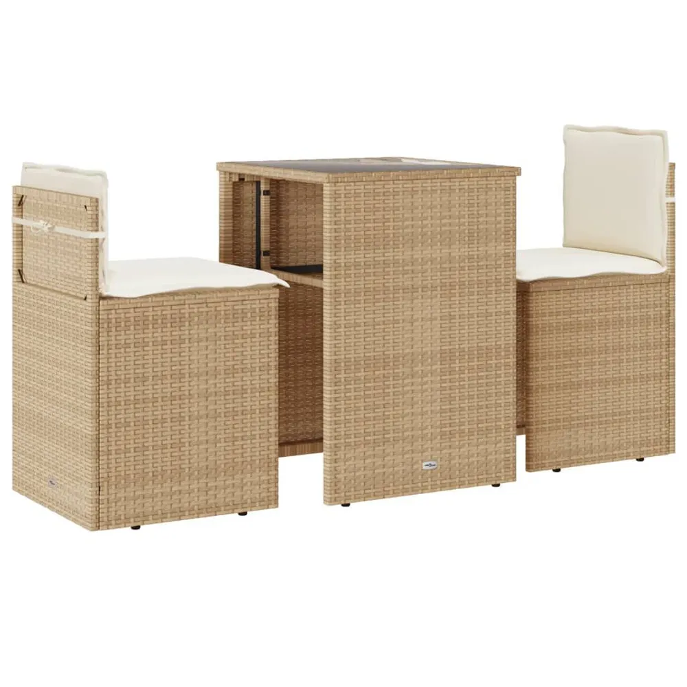 Ensemble de bistro 3 pcs avec coussins beige résine tressée