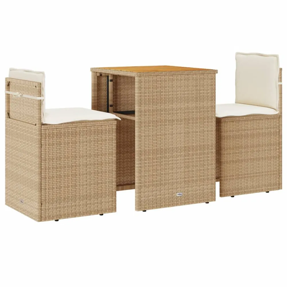 Ensemble de bistro 3 pcs avec coussins beige résine tressée