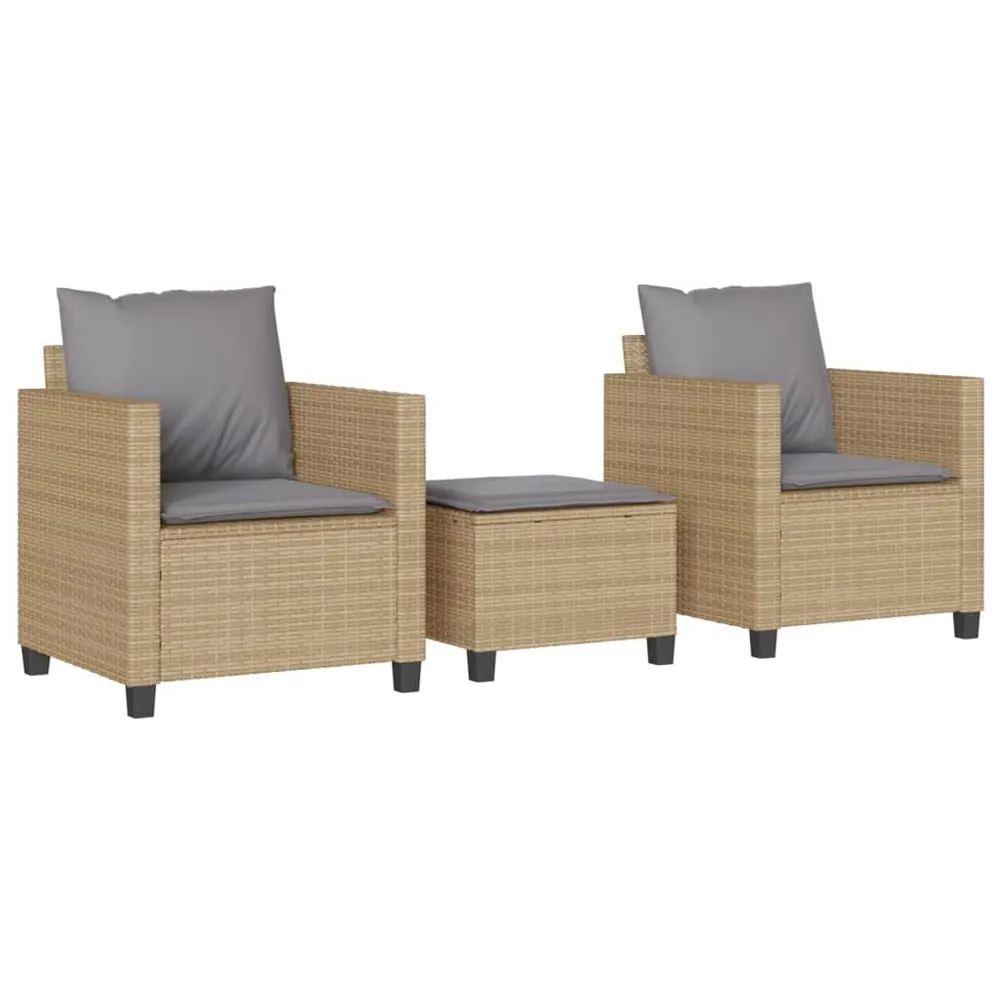 Ensemble de bistro 3 pcs avec coussins beige résine tressée