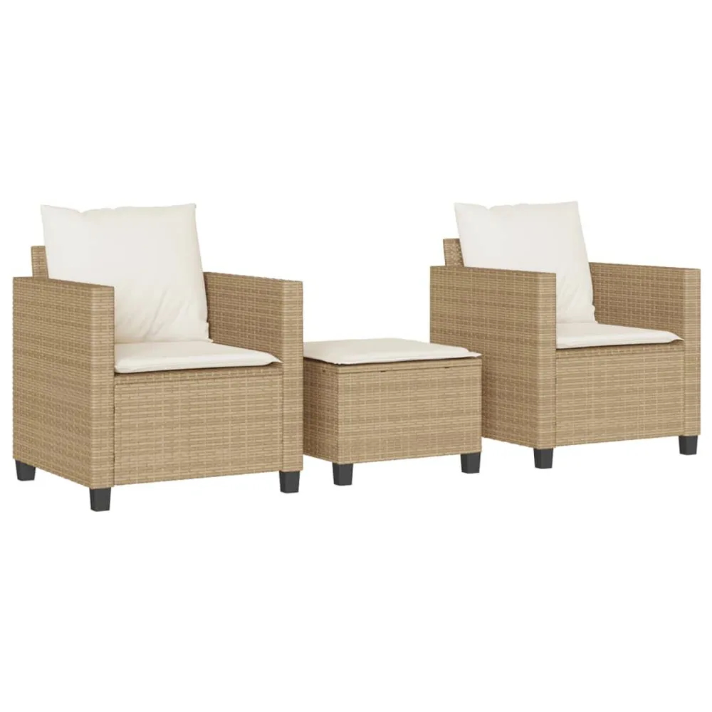 Ensemble de bistro 3 pcs avec coussins beige résine tressée