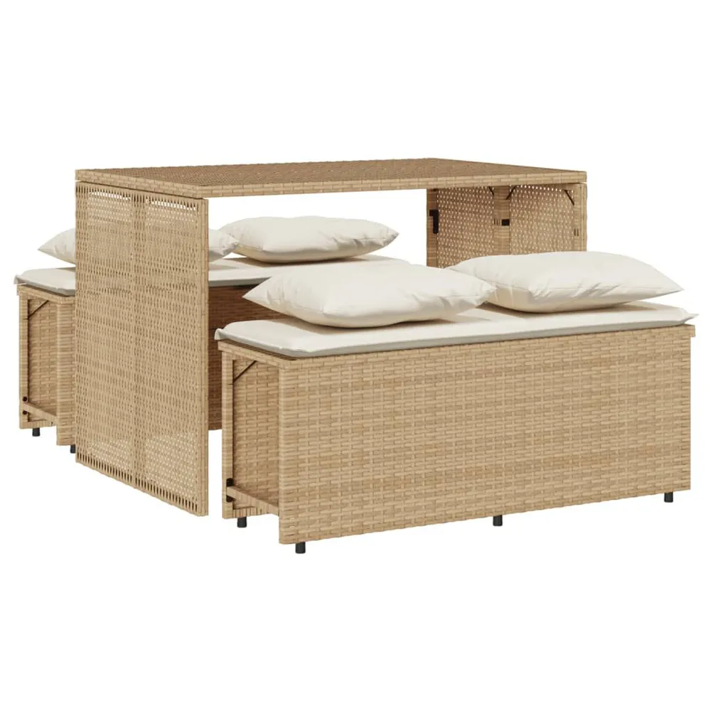 Ensemble à manger de jardin et coussins 3 pcs Beige poly rotin