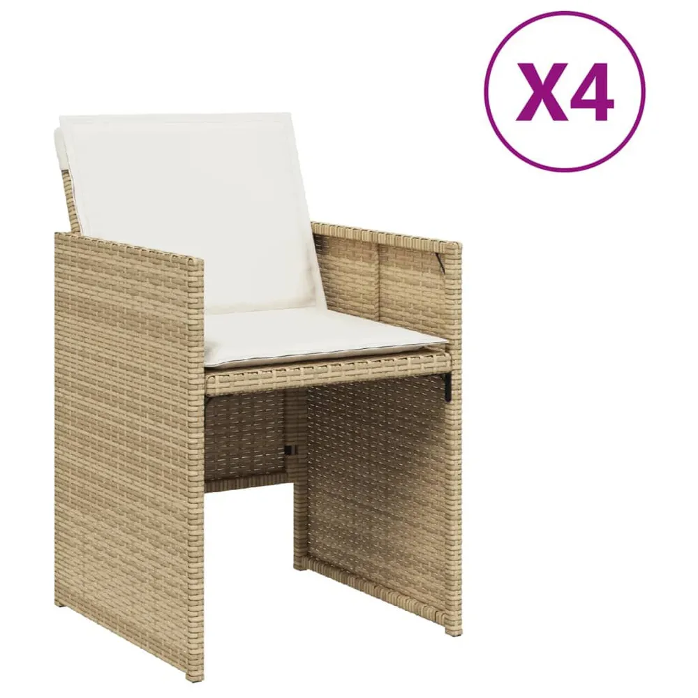 Chaises de jardin avec coussins lot de 4 beige résine tressée